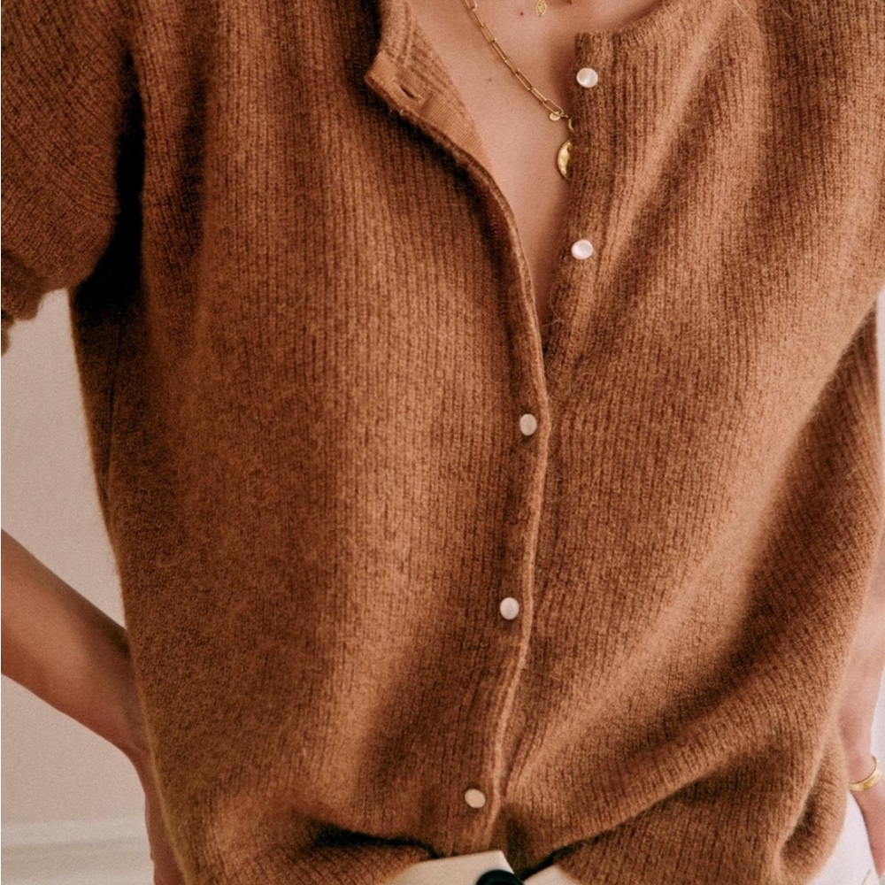 Sezane Gaspard Cardigan Sweater in Camel